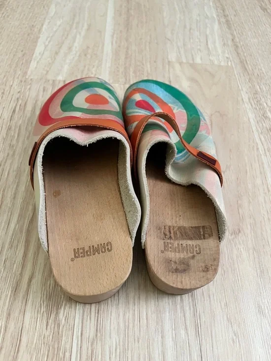 Colorful Camper Wooden Clogs with Orange Strap - Picture 4 of 6